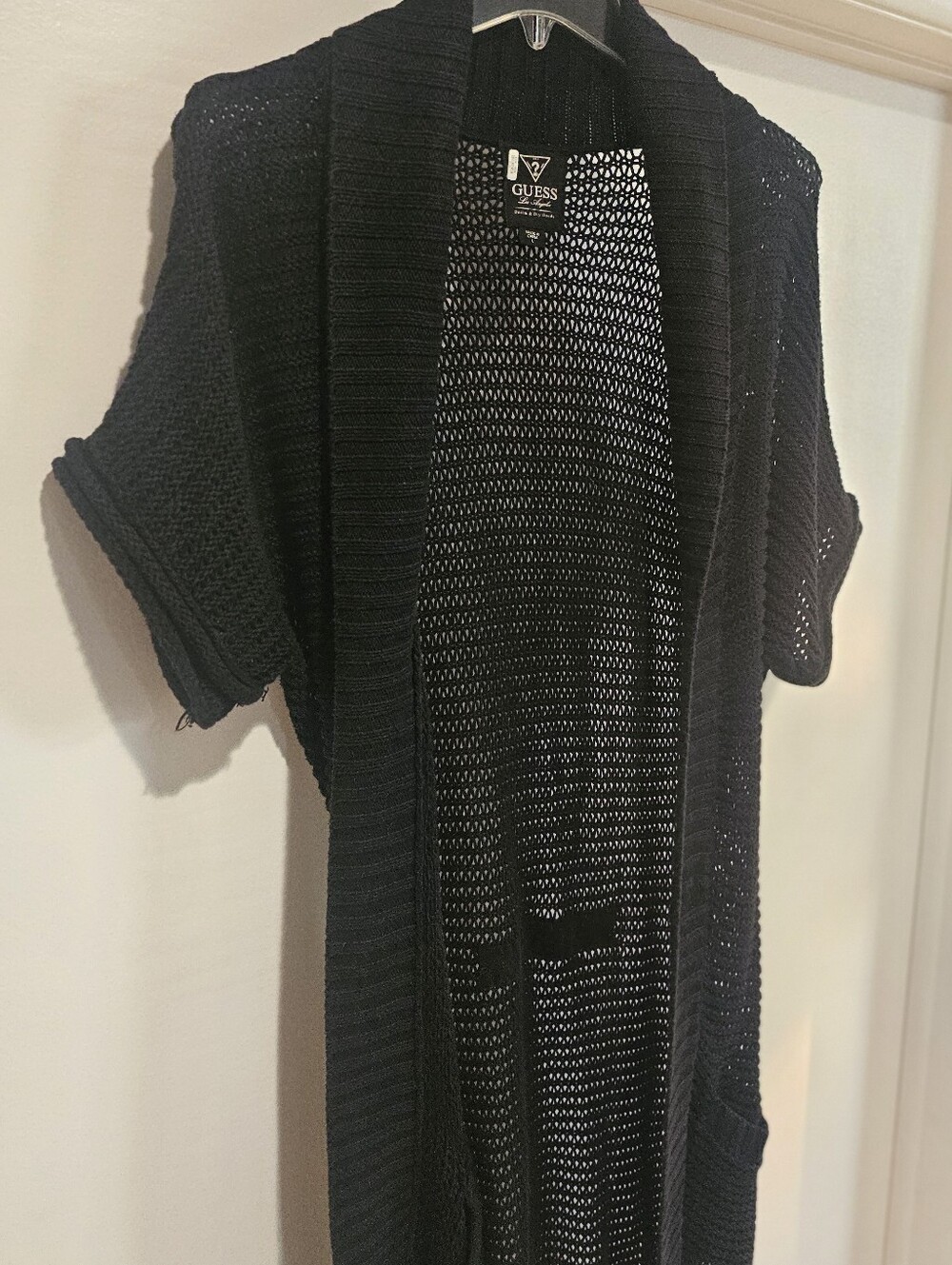 Women's GUESS Los Angeles Y2K Long Knit Duster Black Cardigan Sweater L